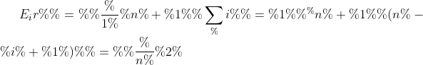 E_ir = frac{1}{n + 1}sum_{i = 1}^{n + 1}(n - i + 1) = frac{n}{2}